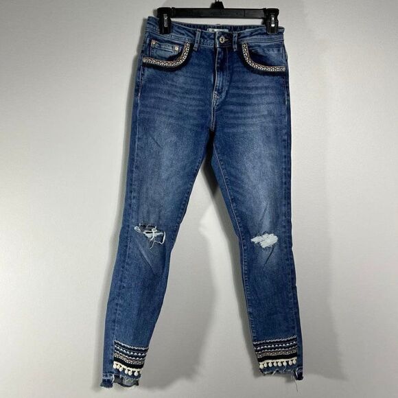 Mavi Tess Distressed Embroidered High-Rise Skinny Jeans Size 27 - Picture 3 of 10